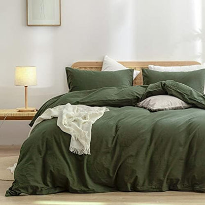 BESTOUCH Cotton Solid Duvet Cover Set Olive Green Super King Plus