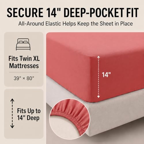 CozyLux Twin XL Comforter Set Coral - 5 Pieces Twin XL Bed in a Bag