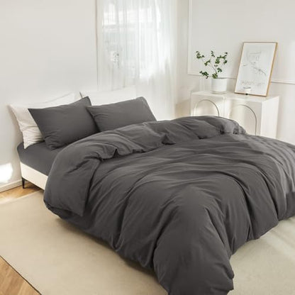 JIYUAN King Washed Cotton Duvet Cover Set, 3-Piece, Relaxed Linen Feel