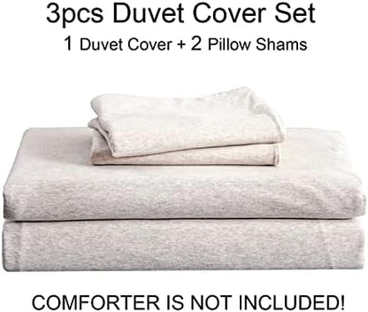 PURE ERA Jersey Knit Duvet Cover Set 100% T-Shirt Cotton Super Soft Comfy 3pc Bedding Set with Zipper Closure (Heather Beige, California King)