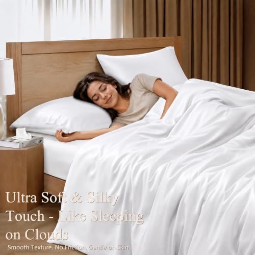 Twin Duvet Cover Set 2 Pieces, 100% Organic Viscose derived from Bamboo, Luxuriously Soft & Cooling, 1 Duvet Cover and 1 Pillowcase, 68" x 90"(Twin, White)
