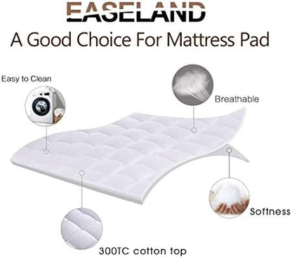 EASELAND Full XL Mattress Pad Cotton Pillow Top Mattress Topper White