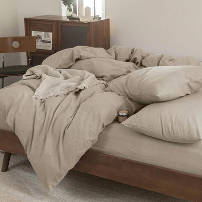FOSSA Duvet Cover Set 100% Washed Cotton Linen Feel Super King Plus