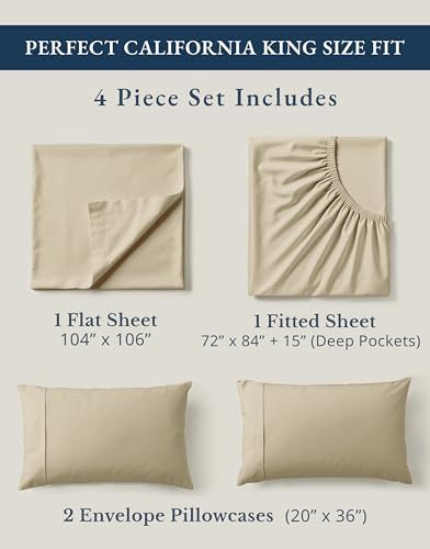 LANE LINEN California King Bed Sheets 100% Organic Cotton Cooling - Linen