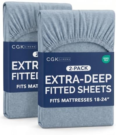 CGK Linens 2 Pack Extra Deep King Fitted Sheets - Heathered Blue