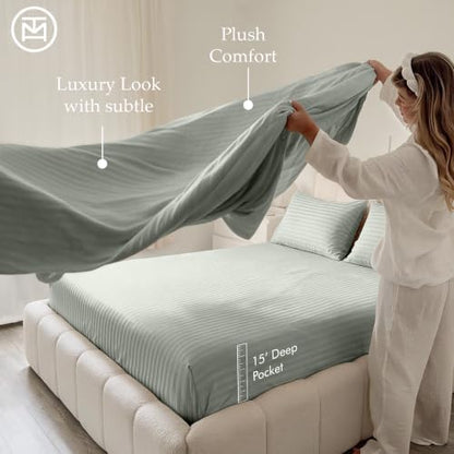 Threadmill 600 Thread Count Cotton Twin Sheet Set, Sateen, Damask, Grey