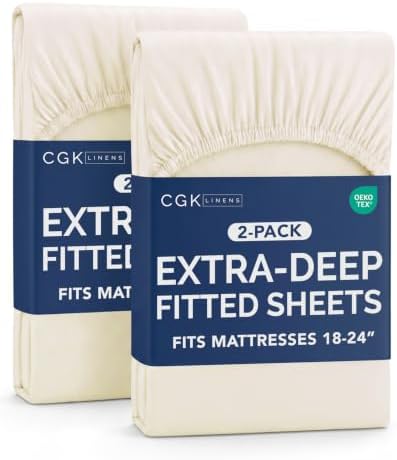CGK Linens 2 Pack Extra Deep Full Fitted Sheets - Off White