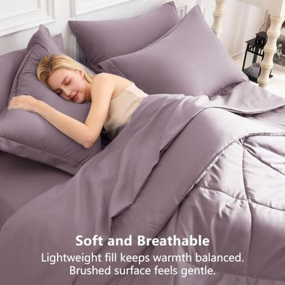 CozyLux King Comforter Set 102"x90" Dusty Purple - 7 Piece Bed in a Bag