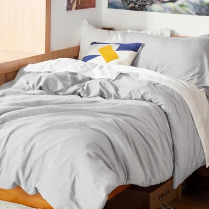Bedsure Prewashed Twin Duvet Cover, Cotton-Like Bedding Set, Light Grey