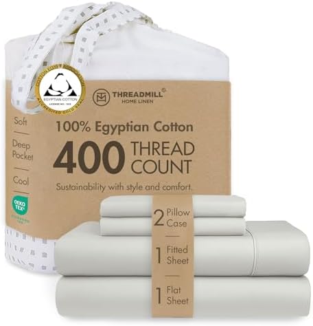 Threadmill 400TC Egyptian Cotton Queen Sheet Set, Sateen, Light Grey