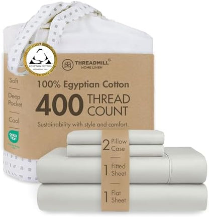Threadmill 400TC Egyptian Cotton Queen Sheet Set, Sateen, Light Grey