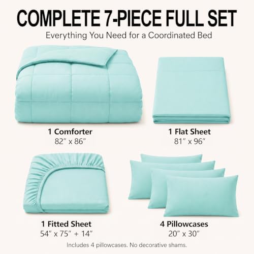 CozyLux Full Size Comforter Sets Spa Blue - 7 Pieces Bed in a Bag