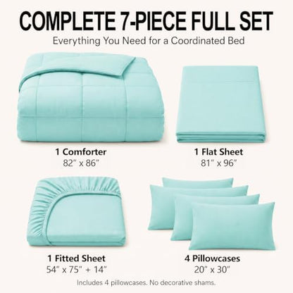 CozyLux Full Size Comforter Sets Spa Blue - 7 Pieces Bed in a Bag