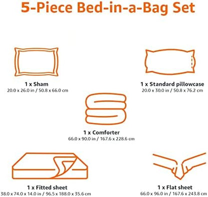 Amazon Basics 5-Piece Soft Microfiber Kid's Bed-in-a-Bag Bedding Set with Comforter, Sheets, Sham and Pillowcase, Twin, Butterfly Friends