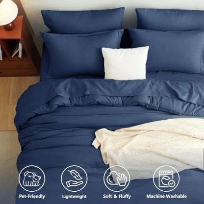 CozyLux California King Comforter Set Navy Blue, 7 Pieces Cal King Bed in a Bag King Comforter Set with Sheets, Bedding Set with Down Alternative Comforter, Sheets, Pillowcases & Shams, Soft Bed Set