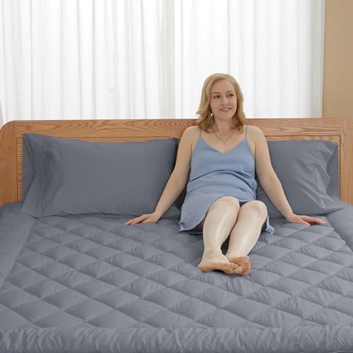 Twin Mattress Pad Cotton Quilted Cover, 8-22" Deep Pocket, Gray