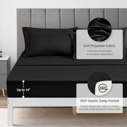 Love's cabin California King Comforter Set Black, 7 Pieces California King Bed in a Bag, All Season Bedding Sets with 1 Comforter, 1 Flat Sheet, 1 Fitted Sheet, 2 Pillowcase and 2 Pillow Sham