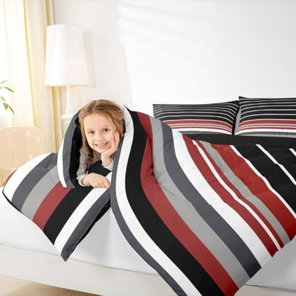 jejeloiu Stripes Comforter Set Geometric Bedding Set Twin Size 2 Pcs