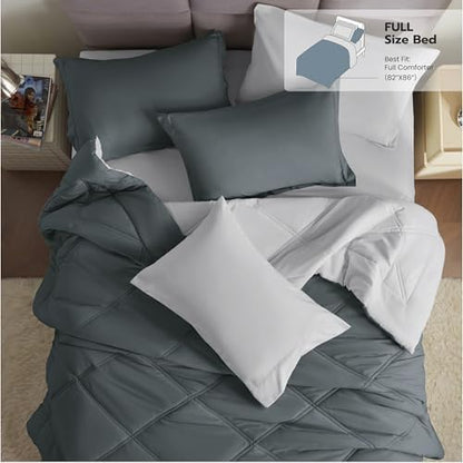 Joiedomi Full Size Comforter Set with Sheets Dark Grey, 7 Pieces Full Size Bed Set with 1 Down Alternative Comforter, 1 Flat Sheet, 1 Fitted Sheet, 2 Pillowcases and 2 Pillow Shams, Bed in a Bag