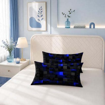 Nttopship Geometric Blue Black Comforter Set,Light Honeycomb 3 Piece Bedding Set King Size for Teen Boys,Modern Quilt Set Geometry Decor,Microfiber Lightweight 1 Comforter 2 Pillowcases All Season