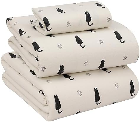 RUVANTI Flannel Sheets Set Twin Size, Black Cat
