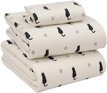 RUVANTI Flannel Sheets Set Twin Size, Black Cat