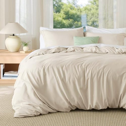 Bedsure Duvet Cover Queen Size, Double Brushed Bedding Set, Light Beige