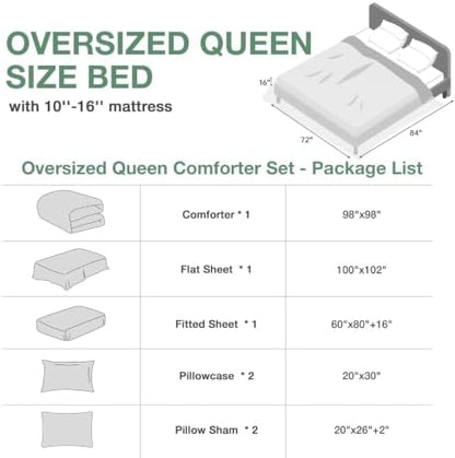 MUXHOMO Oversized Queen Comforter Set, Green Elegant Floral Print Bed in a Bag 7 Pieces, Ultra Soft & Breathable Reversible Botanical Pattern Bedding Set with Comforter, Sheets, Pillowcases, and Shams