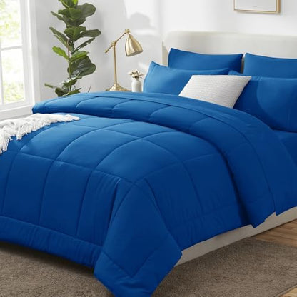 CozyLux Full Size Comforter Sets Classic Blue - 7 Pieces Bed in a Bag