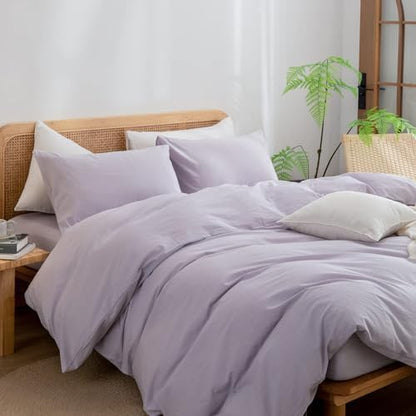 BESTOUCH Cotton Solid Duvet Cover Set Taro Purple Super King Plus
