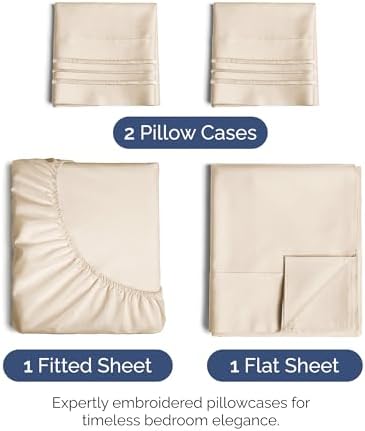 King Size 4 Piece Sheet Set - Ultra Soft & Cooling Bed Sheets - Cream Pink