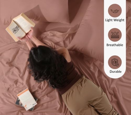 RUVANTI 100% Cotton California King Sheet Set, Percale Sheets, Mocha Taupe