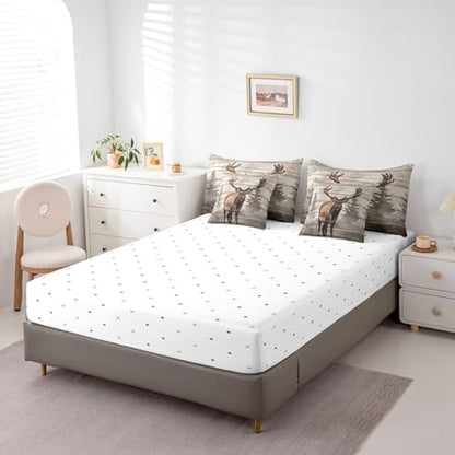 Erosebridal 7 Pcs Moose Bedding Set Queen Western Cabin Lodge Comforter Set Country Woodland Wildlife Bed in a Bag Farmhouse Jungle Pine Tree Quilt with Flat Fitted Sheet Rustic Style Home Decor