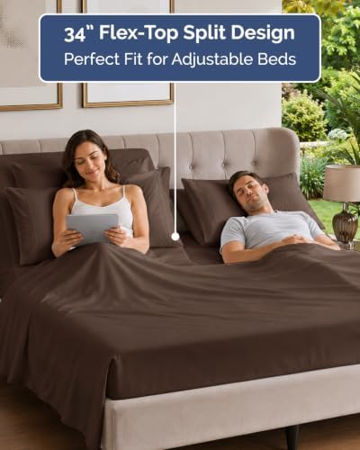 Flex Top Split Head King 6 Piece Sheet Set - Breathable & Cooling - Brown