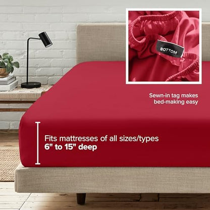 Bare Home King Fitted Sheet - 1800 Ultra-Soft (King, Red)