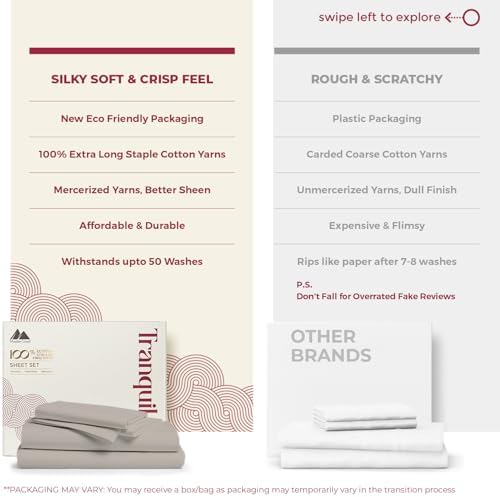 Mayfair Linen Egyptian Cotton Taupe Queen Sheets Set - Luxury 800 Series High Thread Count Queen Bed Sheet Set (4 PC), Soft Cooling 16" Deep Pocket Hotel Quality Bed Sheet Set - Tranquil Collection