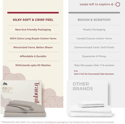 Mayfair Linen Egyptian Cotton Taupe Queen Sheets Set - Luxury 800 Series High Thread Count Queen Bed Sheet Set (4 PC), Soft Cooling 16" Deep Pocket Hotel Quality Bed Sheet Set - Tranquil Collection