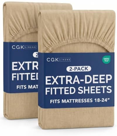 CGK Linens 2 Pack Extra Deep Queen Fitted Sheets - Heathered Tan
