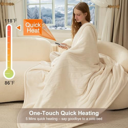 Heated Blanket Full Size Fast Heating Electric Blanket White