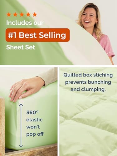 King Comforter Set - 7 Piece Bed in a Bag King Size - Light Sage Green