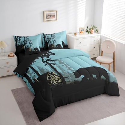 Erosebridal Rustic Cabin Twin Comforter Set with Sheets 7 Piece Woodland Hunting Bear Bed in A Bag Country Forest Western Bedding Sets for Women Men Farmhouse Wildlife Lodge Bed Set