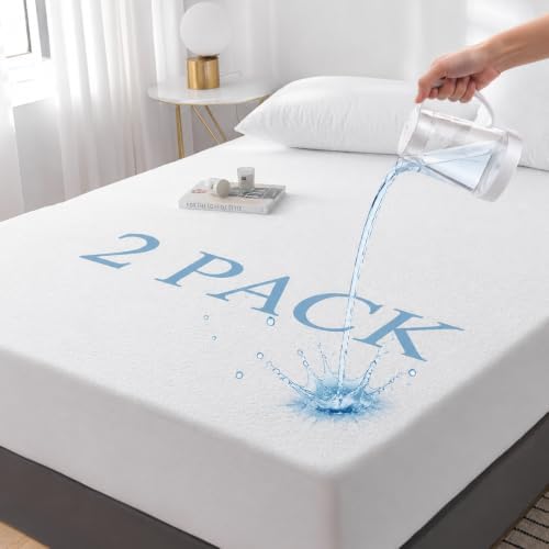 GRT 2 Pack King Mattress Protector Waterproof, Breathable & Noiseless Premium Terry Waterproof Mattress Protector Fitted Deep Pocket from 5" to 21", Smooth King Mattress Cover Machine Washable