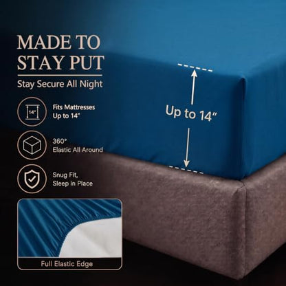 CozyLux Full Size Comforter Sets Teal, 7 Pieces Pintuck Bed in a Bag