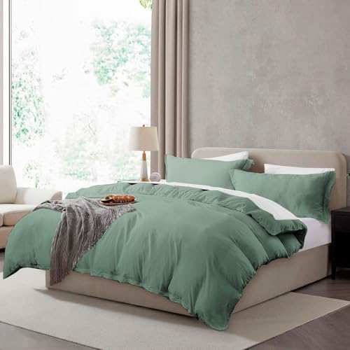 Hearth & Harbor Prewashed California King Duvet Cover Set, Sage Green