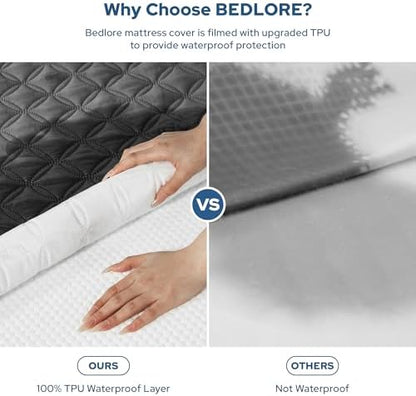 BEDLORE Waterproof Mattress Protector, Noiseless Queen Size Mattress Pad with Deep Pocket Fitted Up to 6"-18", Soft Breathable Dirt-Proof Bed Mattress Cover Washable Bedroom, Hotel (Gray) (Pack of 2)