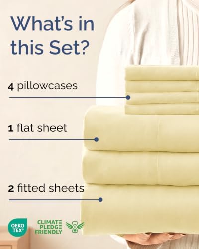 Split King 7 Piece Bed Sheet Set - Breathable & Cooling - Butter Yellow