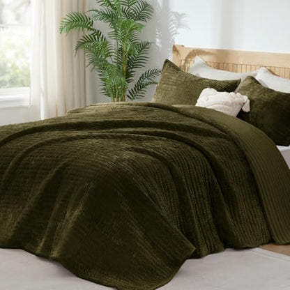 BEDELITE Velvet Quilt Set King Size, Luxury Velvet Comforter Bedding