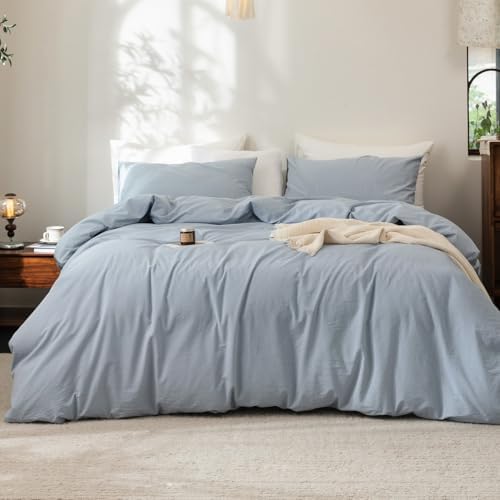 FOSSA Duvet Cover Set 100% Washed Cotton Linen Feel Super King