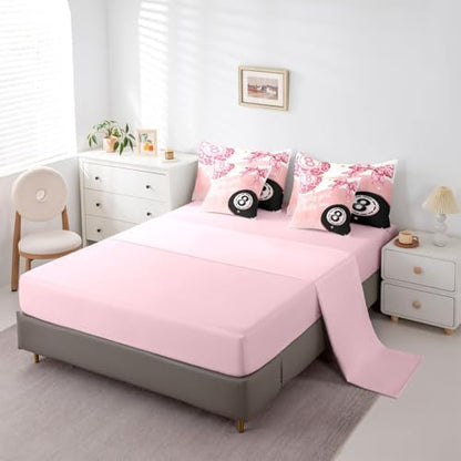 Erosebridal Girls Leopard Bow 7 Piece Bedding Set King,Pink Fashion Y2K Preppy Comforter Set Cheetah Print Lucky 8 Ball Bed in A Bag with Sheets for Kids Teen Adults,Girly Coquette Bowknot Bed Set