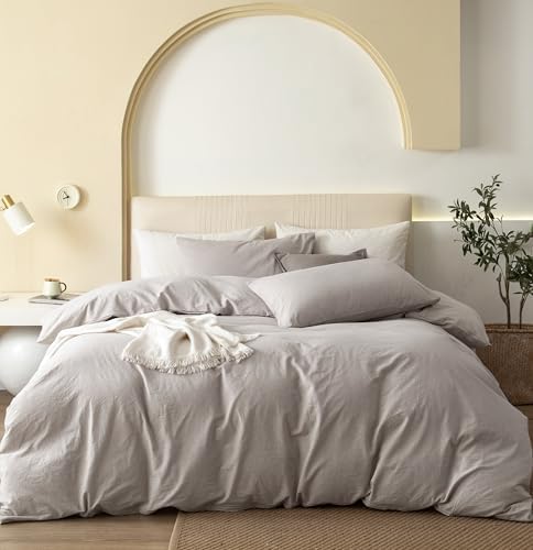 JIYUAN Oversized Queen Washed Cotton Duvet Cover Set Relaxed Linen Feel